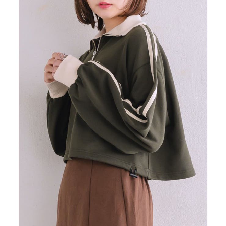 GRY2 | ラインハーフZIPトレーナー 【レトロガール】ショート丈トップス/スポーティー | RETRO GIRL