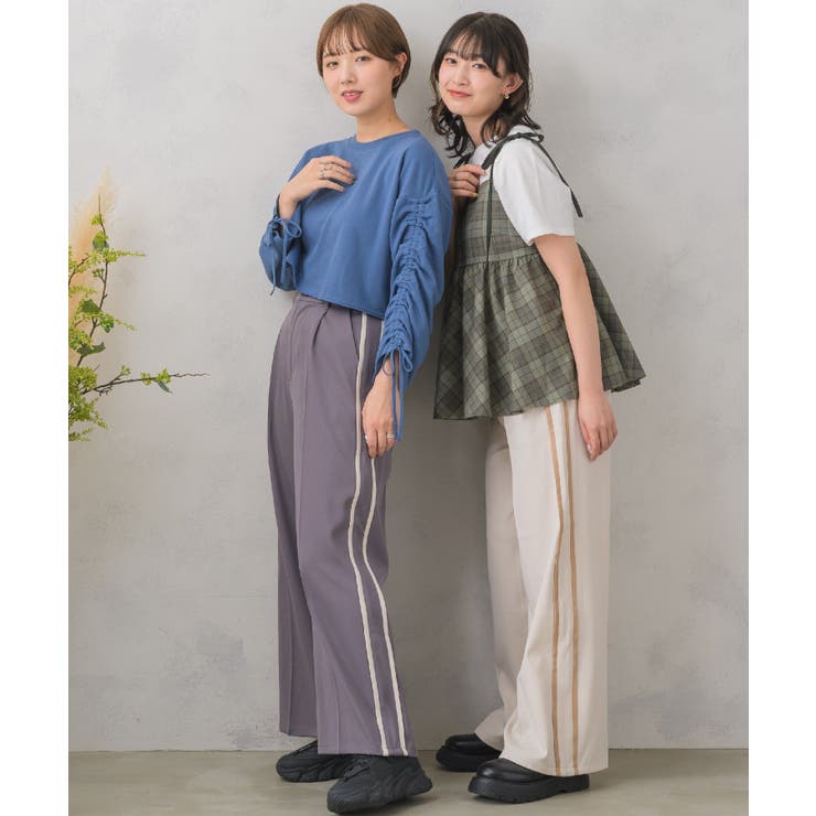 サイドラインワイドPT レトロガール ラインパンツ[品番