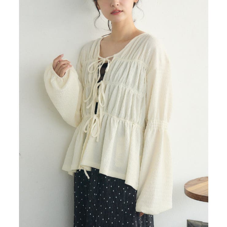 WHT4 | リボンペプラムギャザーBL | RETRO GIRL