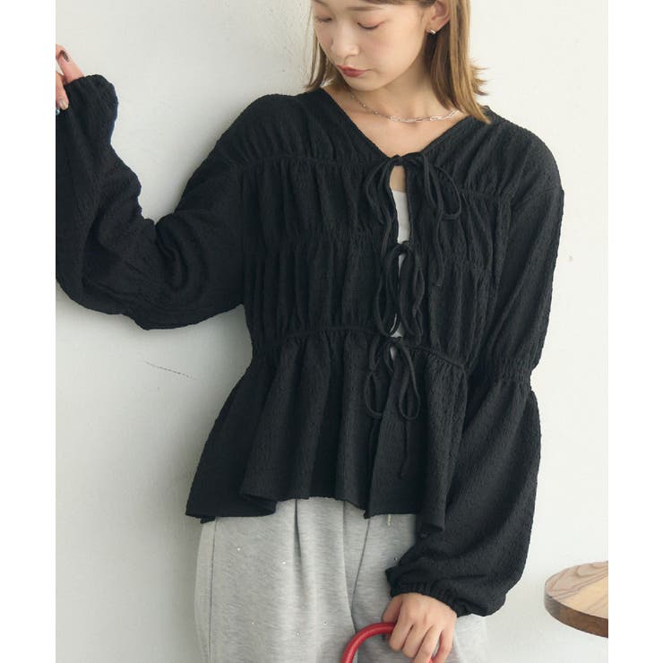 BLK1 | リボンペプラムギャザーBL | RETRO GIRL