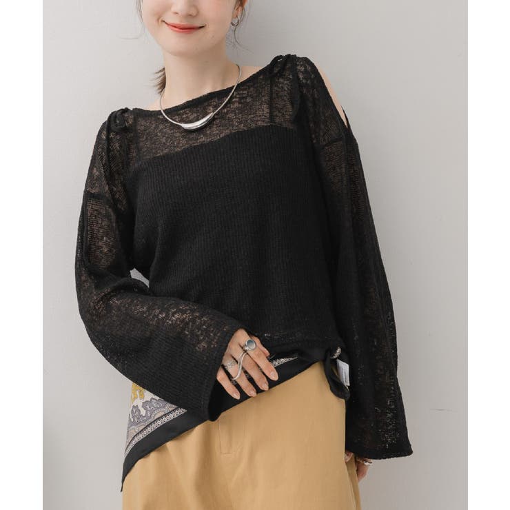 BLK1 | 【前後2way】肩スリットメランジカーデ | RETRO GIRL