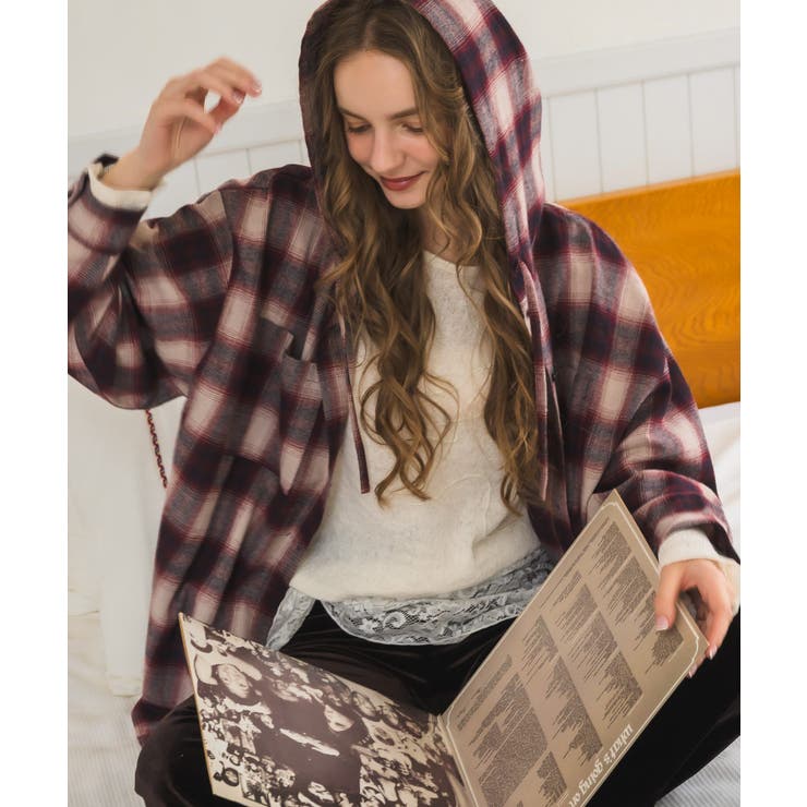 C/RED | チェックフーディーBIGSH | RETRO GIRL