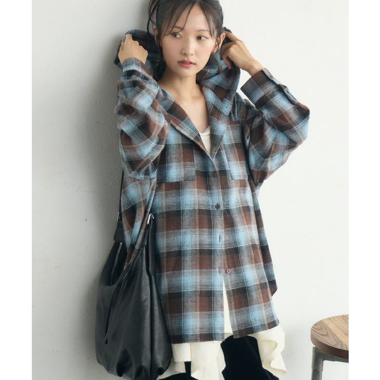 C/BRN | チェックフーディーBIGSH | RETRO GIRL