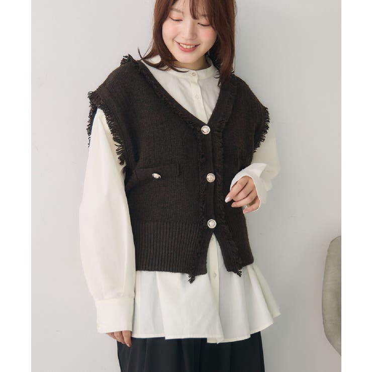 BRN0 | フリンジNT金釦ベスト | RETRO GIRL