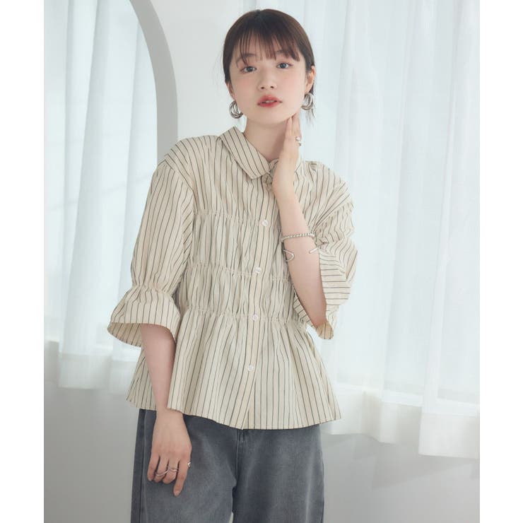 P/WHT | ギャザーSH | RETRO GIRL