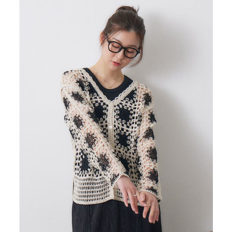 美品 BLACK BY MOUSSYクロシェカーディガン BLACK BY MOUSSY（ブラックバイマウジー）の「crochet cardigan