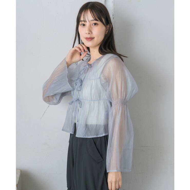 00's fairygrunge 森ガール ブラウス リボン シアー レース RETRO GIRL（レトロガール）の「フロントリボンシアーBL（シャツ