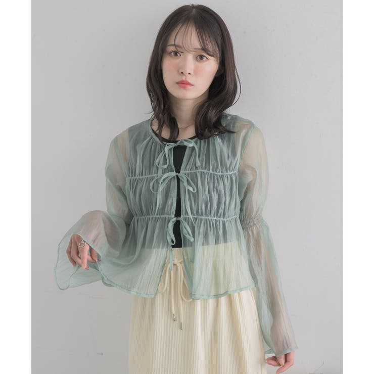00's fairygrunge 森ガール ブラウス リボン シアー レース フロントリボンシアーBL[品番：RTGW0007950]｜RETRO GIRL