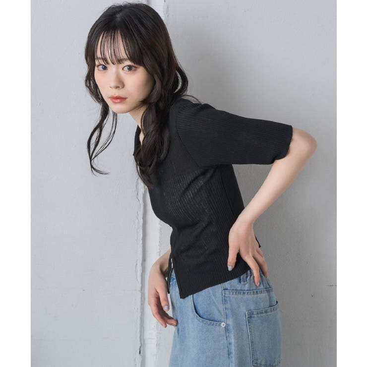 BLK1 | 5分袖ZIPカーデ | RETRO GIRL