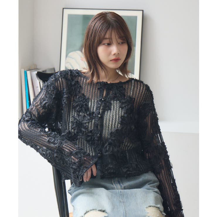BLK1 | フラワーメッシュカーデ | RETRO GIRL