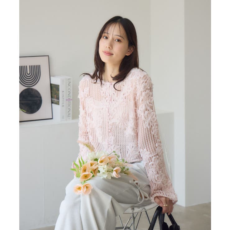 PNK0 | フラワーメッシュカーデ | RETRO GIRL
