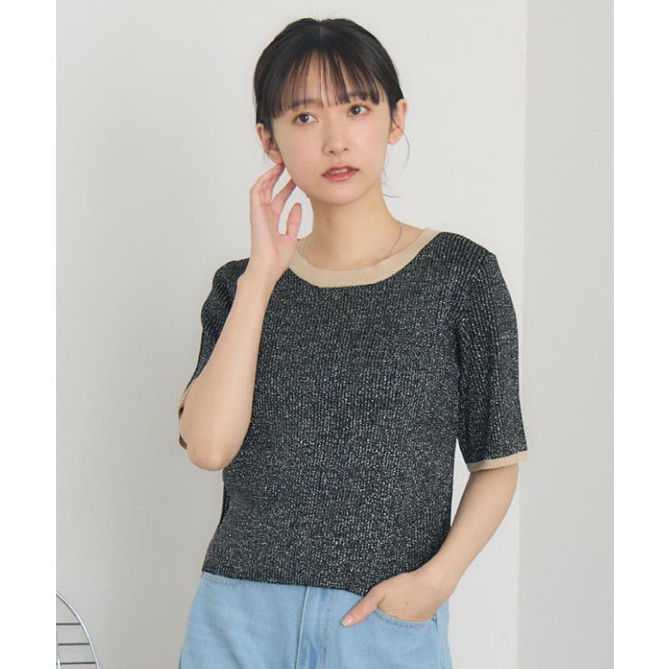 BLK1 | 配色5分袖ラメNT | RETRO GIRL