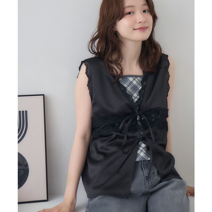 BLK1 | レース切替サテンベスト | RETRO GIRL