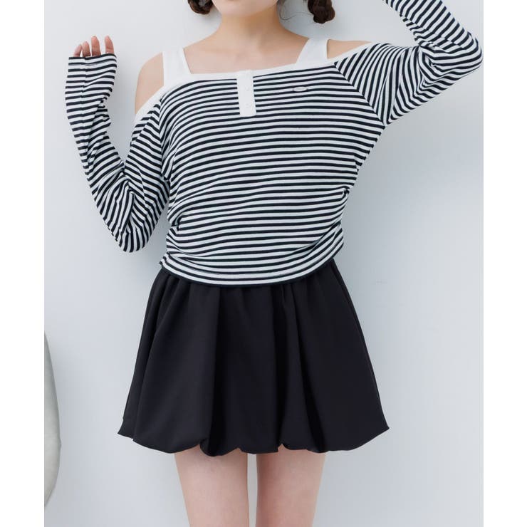 P/WHT | オフショルボーダーカットソー | RETRO GIRL