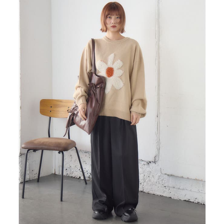 ループ刺繍フラワーニット[品番：RTGW0008647]｜RETRO GIRL（レトロ