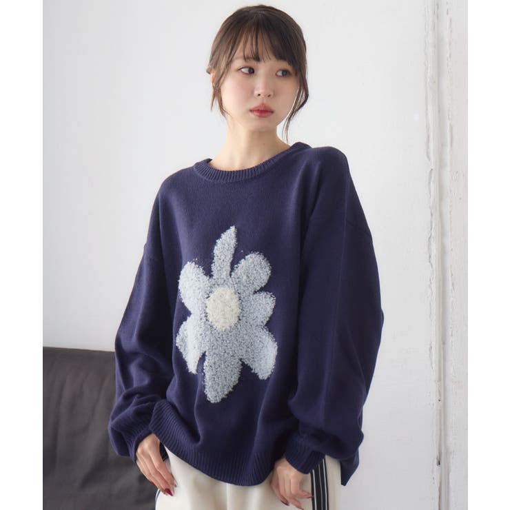 ループ刺繍フラワーニット[品番：RTGW0008647]｜RETRO GIRL