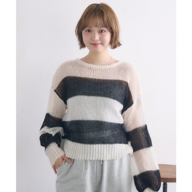 B/BLK | モヘアボーダーNT | RETRO GIRL