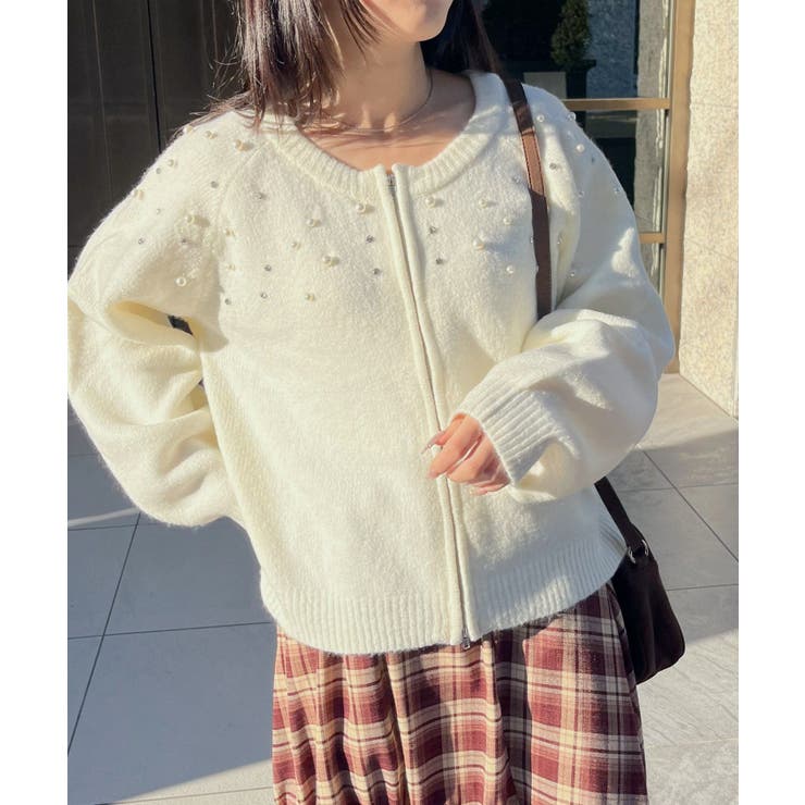 ビジューZIPカーデ[品番：RTGW0008658]｜RETRO GIRL（レトロガール）の