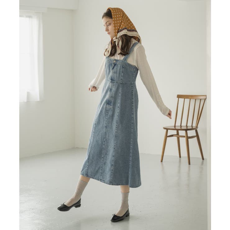 BLU0 | デニムフレアOP | RETRO GIRL