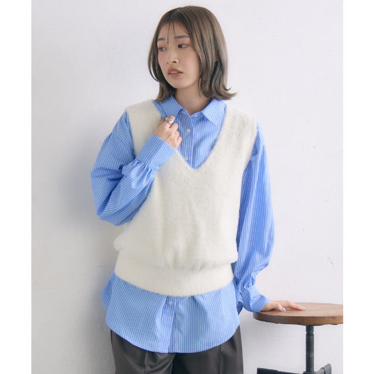 WHT3 | シャギーベストSETシャツ | RETRO GIRL