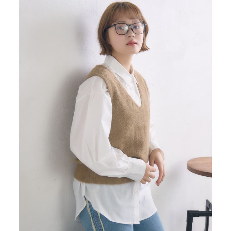 BEG0 | シャギーベストSETシャツ | RETRO GIRL