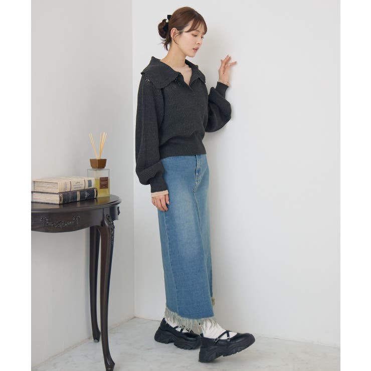 スカシ柄スキッパーニット | RETRO GIRL | 詳細画像11 