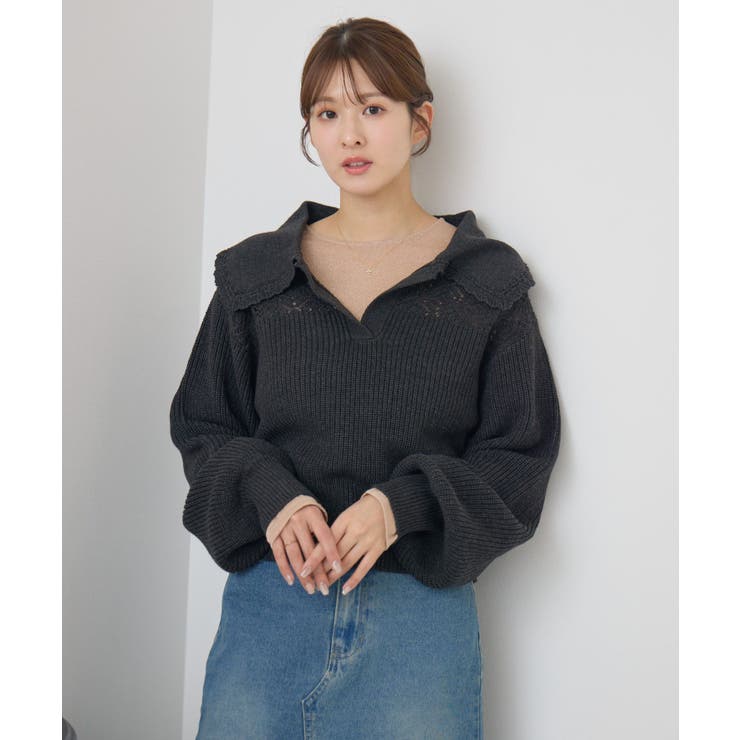 スカシ柄スキッパーニット | RETRO GIRL | 詳細画像14 