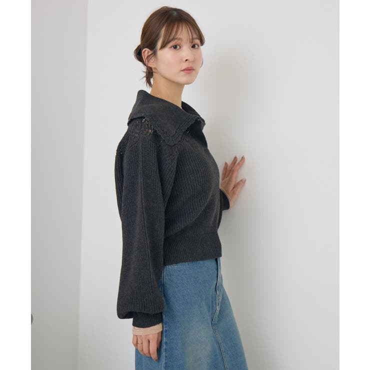 スカシ柄スキッパーニット | RETRO GIRL | 詳細画像15 