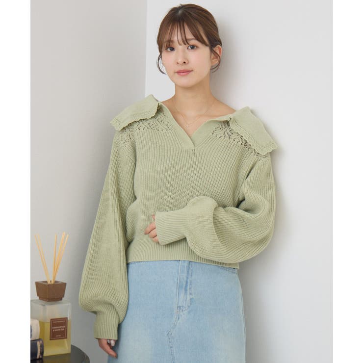 スカシ柄スキッパーニット | RETRO GIRL | 詳細画像22 