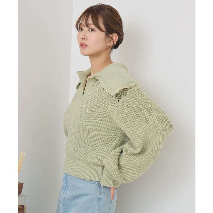 スカシ柄スキッパーニット | RETRO GIRL | 詳細画像24 