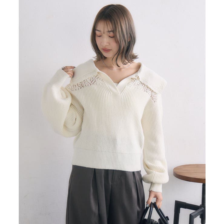 スカシ柄スキッパーニット | RETRO GIRL | 詳細画像6 