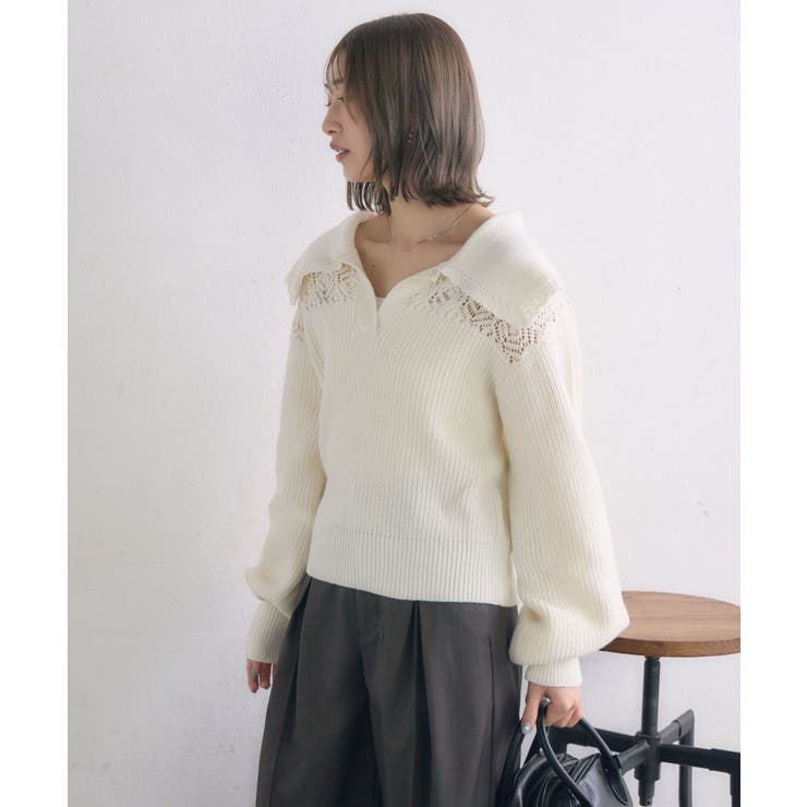 スカシ柄スキッパーニット | RETRO GIRL | 詳細画像8 