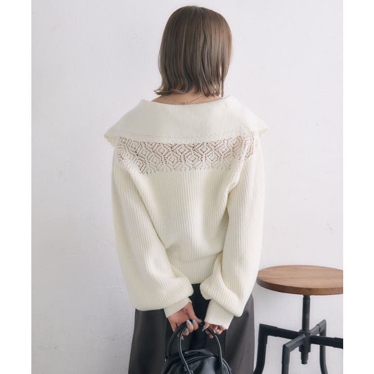 スカシ柄スキッパーニット | RETRO GIRL | 詳細画像9 