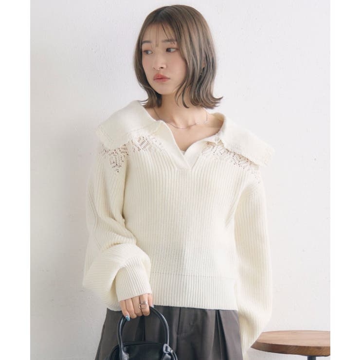 WHT4 | スカシ柄スキッパーニット | RETRO GIRL