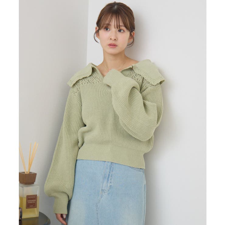 GRN1 | スカシ柄スキッパーニット | RETRO GIRL