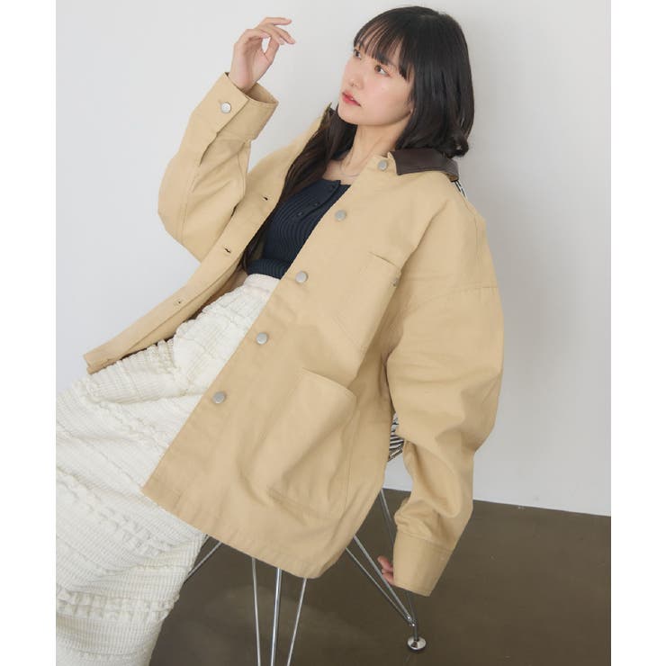 Fレザー襟カバーオール | RETRO GIRL | 詳細画像1 