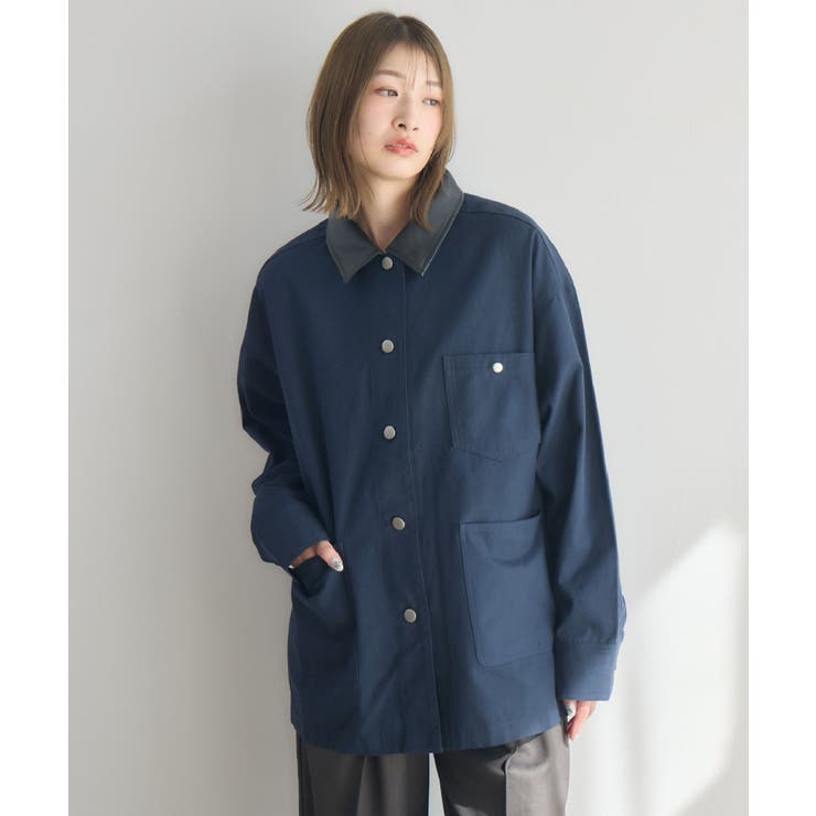 BLU0 | Fレザー襟カバーオール | RETRO GIRL