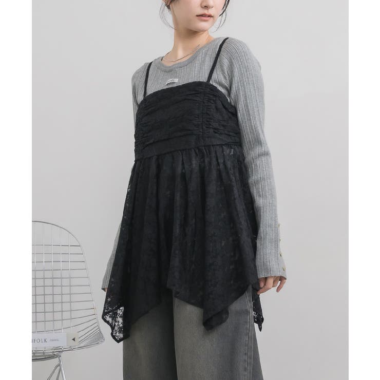 P/BLK | レースイレヘムキャミ | RETRO GIRL