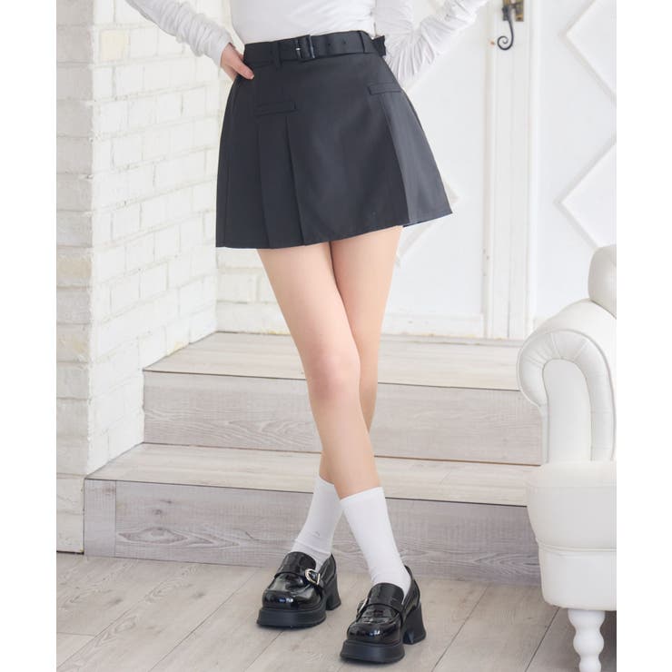 BLK1 | ベルト付プリーツスカート | RETRO GIRL