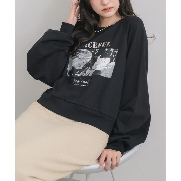 BLK1 | フォトプリントラグラントレーナー | RETRO GIRL