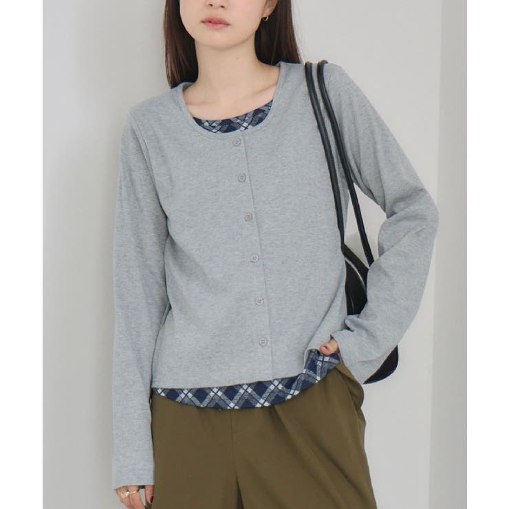 GRY0 | Fレイヤードクルーネックカーデ | RETRO GIRL
