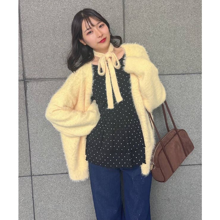 YEL0 | タイ付きシャギーカーデ | RETRO GIRL