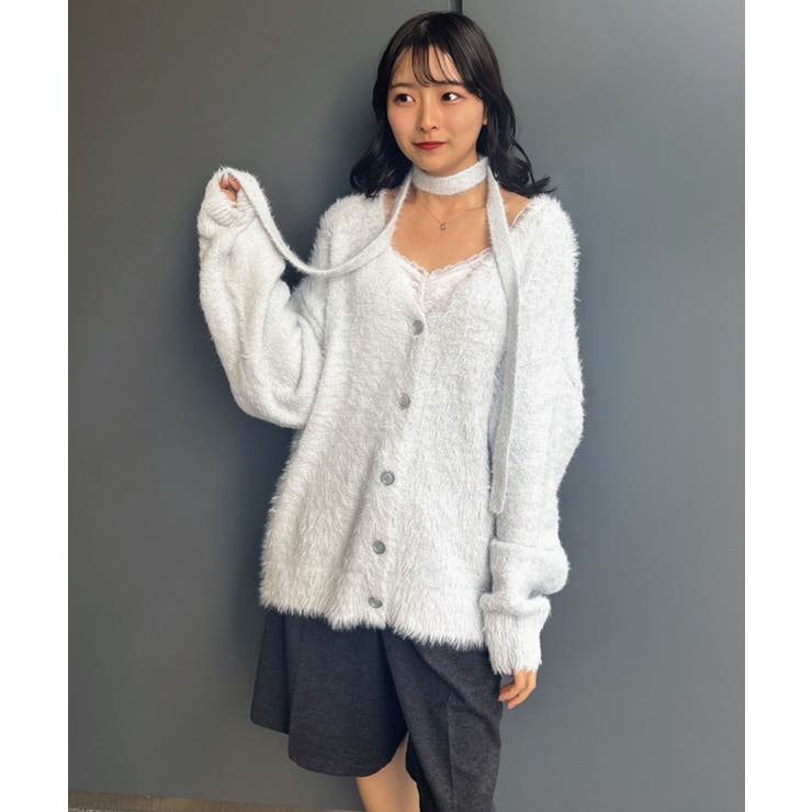 BLU0 | タイ付きシャギーカーデ | RETRO GIRL