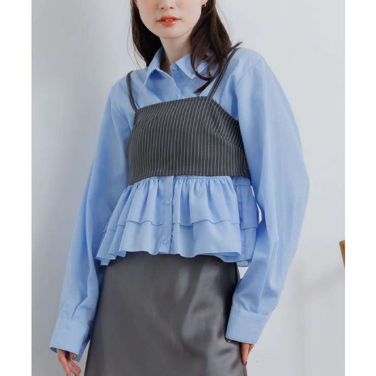 【セットアイテム】ストライプビスチェSETシャツ | RETRO GIRL | 詳細画像1 