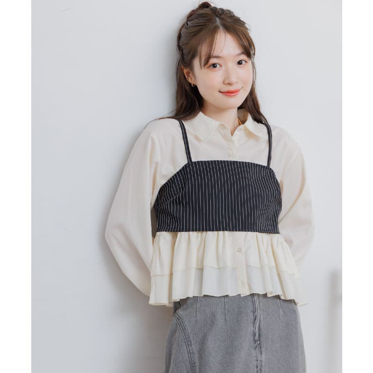 【セットアイテム】ストライプビスチェSETシャツ | RETRO GIRL | 詳細画像2 