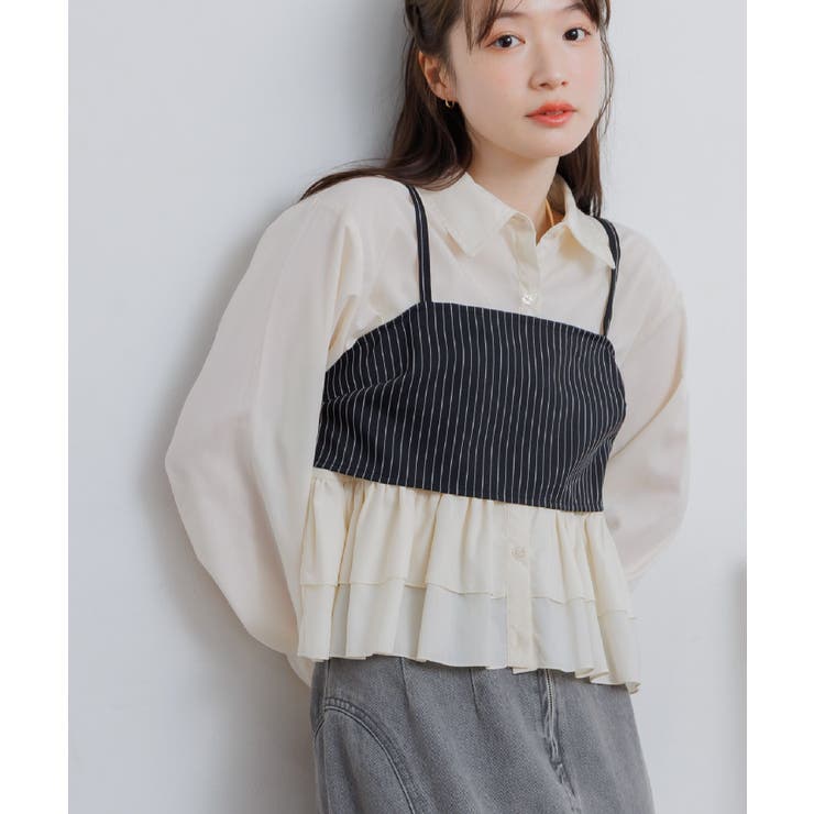 P/BLK | 【セットアイテム】ストライプビスチェSETシャツ | RETRO GIRL