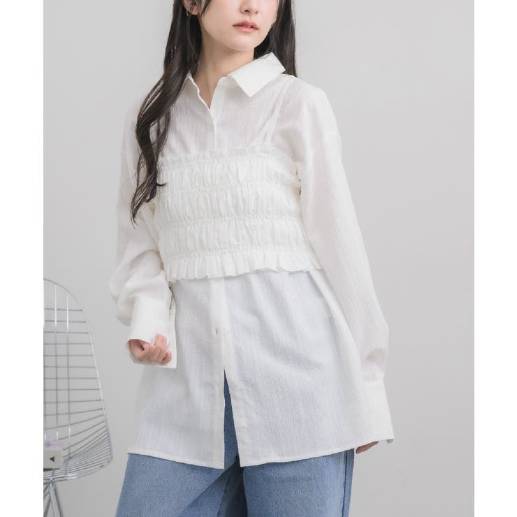 シャーリングキャミ×シャツSET | RETRO GIRL | 詳細画像1 