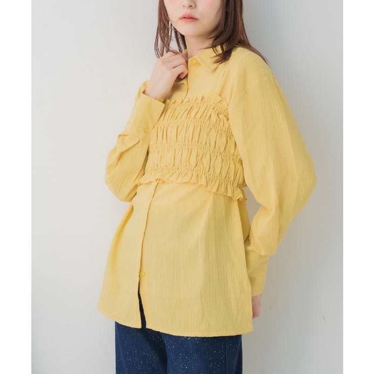 BLU0 | シャーリングキャミ×シャツSET | RETRO GIRL