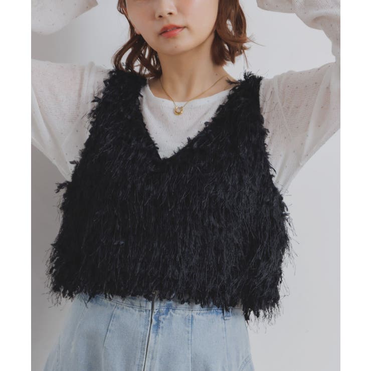 BLK1 | フェザーショートベスト | RETRO GIRL
