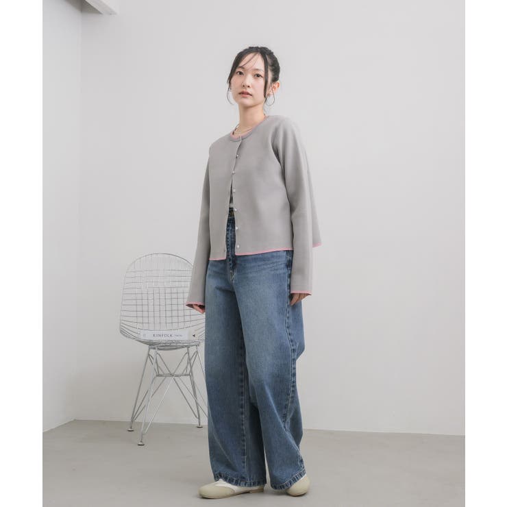 配色ポリニットカーデ | RETRO GIRL | 詳細画像14 